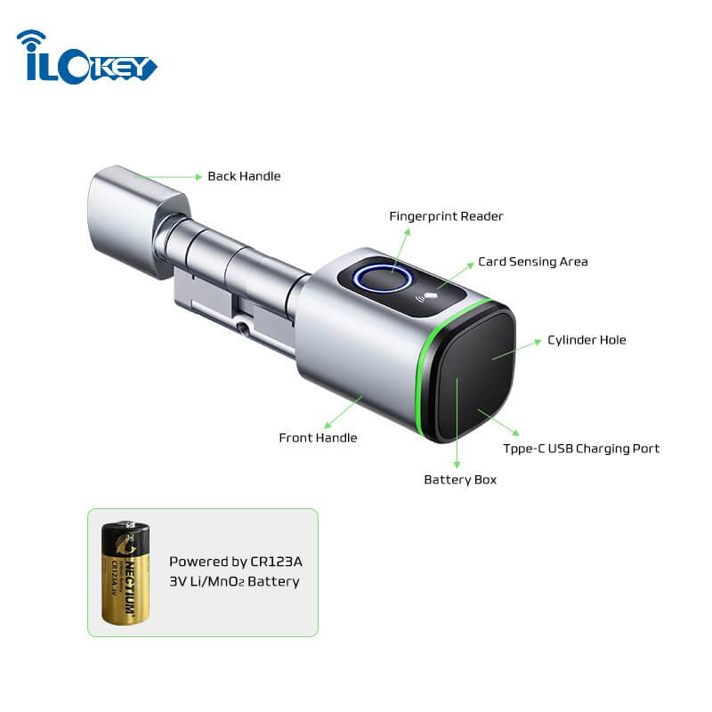 iLockey European Profile Lock Cylinder Tuya Smart Door Lock Fingerprint Electronic Lock Cylinder - Image 4