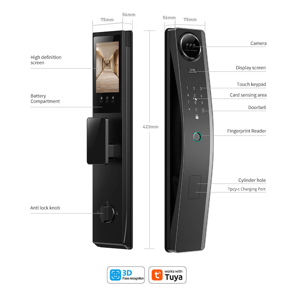 3D Face ID Smart Door Lock Tuya Wifi Camera Lock Intelligent for Outdoor Aluminum Wood Door - Image 2