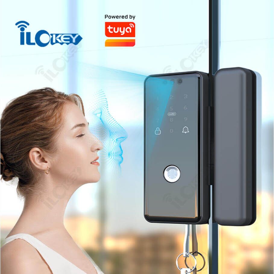 Smart Home Office 3D Face Recognition Password Access Cloud Data Storage TUYA Glass Door Smart Lock